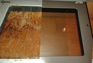 oven door - before and after cleaning
